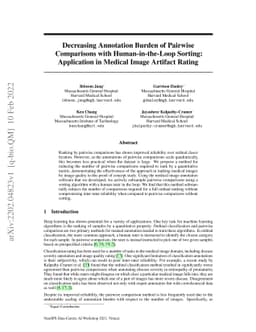 Decreasing Annotation Burden of Pairwise Comparisons with
  Human-in-the-Loop Sorting: Application in Medical Image Artifact Rating