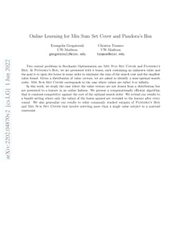 Online Learning for Min Sum Set Cover and Pandora's Box