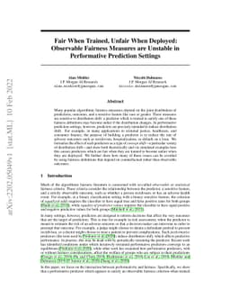 Fair When Trained, Unfair When Deployed: Observable Fairness Measures
  are Unstable in Performative Prediction Settings