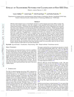 Efficacy of Transformer Networks for Classification of Raw EEG Data