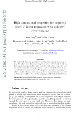 High-dimensional properties for empirical priors in linear regression
  with unknown error variance
