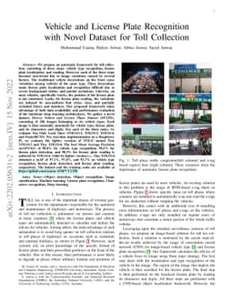 Vehicle and License Plate Recognition with Novel Dataset for Toll
  Collection