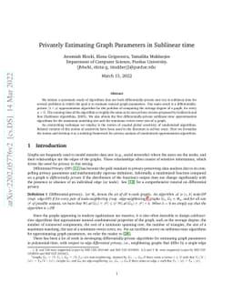 Privately Estimating Graph Parameters in Sublinear time