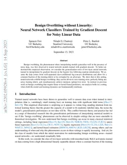 Benign Overfitting without Linearity: Neural Network Classifiers Trained
  by Gradient Descent for Noisy Linear Data