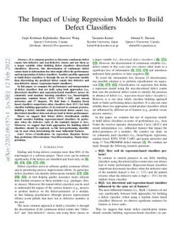 The Impact of Using Regression Models to Build Defect Classifiers