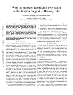 Work in progress: Identifying Two-Factor Authentication Support in
  Banking Sites