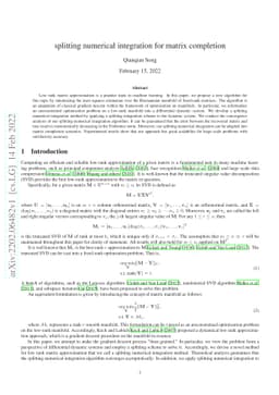 Splitting numerical integration for matrix completion