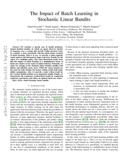 The Impact of Batch Learning in Stochastic Linear Bandits