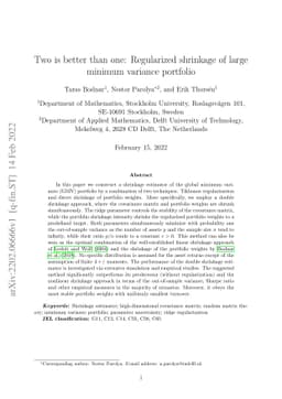 Two is better than one: Regularized shrinkage of large minimum variance
  portfolio