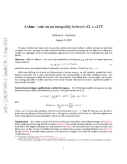 A short note on an inequality between KL and TV