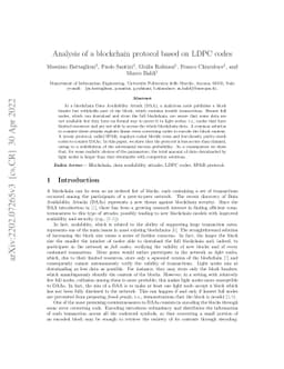 Analysis of a blockchain protocol based on LDPC codes