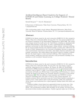 Artificial Intelligence-Based Analytics for Impacts of COVID-19 and
  Online Learning on College Students' Mental Health