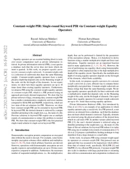Constant-weight PIR: Single-round Keyword PIR via Constant-weight
  Equality Operators