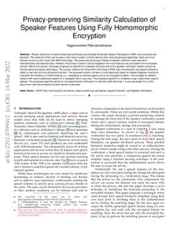 Privacy-preserving Similarity Calculation of Speaker Features Using
  Fully Homomorphic Encryption
