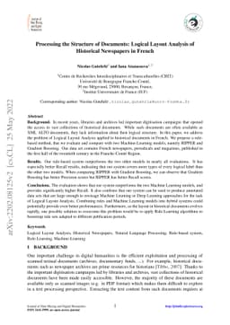 Processing the structure of documents: Logical Layout Analysis of
  historical newspapers in French
