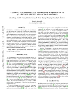 Capitalization Normalization for Language Modeling with an Accurate and
  Efficient Hierarchical RNN Model