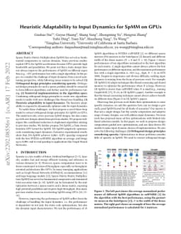 Heuristic Adaptability to Input Dynamics for SpMM on GPUs