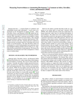 Measuring Trustworthiness or Automating Physiognomy? A Comment on Safra,
  Chevallier, Grèzes, and Baumard (2020)