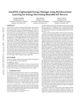 tinyMAN: Lightweight Energy Manager using Reinforcement Learning for
  Energy Harvesting Wearable IoT Devices