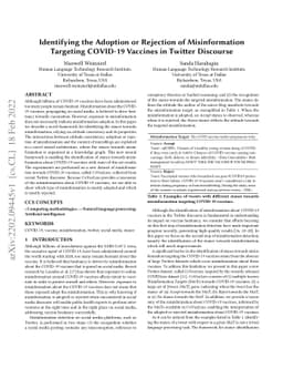 Identifying the Adoption or Rejection of Misinformation Targeting
  COVID-19 Vaccines in Twitter Discourse