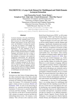 MACRONYM: A Large-Scale Dataset for Multilingual and Multi-Domain
  Acronym Extraction