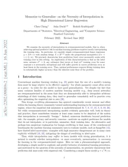 Memorize to Generalize: on the Necessity of Interpolation in High
  Dimensional Linear Regression
