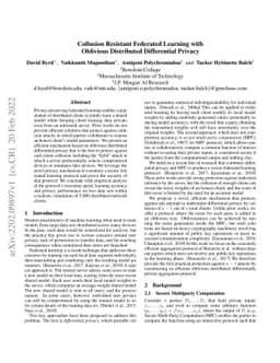 Collusion Resistant Federated Learning with Oblivious Distributed
  Differential Privacy