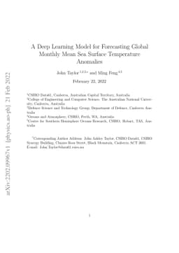 A Deep Learning Model for Forecasting Global Monthly Mean Sea Surface
  Temperature Anomalies