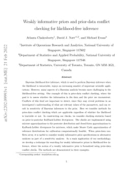 Weakly informative priors and prior-data conflict checking for
  likelihood-free inference