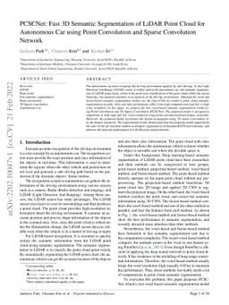 PCSCNet: Fast 3D Semantic Segmentation of LiDAR Point Cloud for
  Autonomous Car using Point Convolution and Sparse Convolution Network