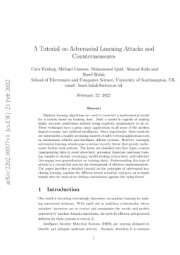 A Tutorial on Adversarial Learning Attacks and Countermeasures