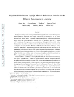 Sequential Information Design: Markov Persuasion Process and Its
  Efficient Reinforcement Learning