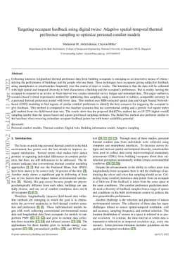 Targeting occupant feedback using digital twins: Adaptive
  spatial-temporal thermal preference sampling to optimize personal comfort
  models