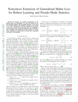 Nonconvex Extension of Generalized Huber Loss for Robust Learning and
  Pseudo-Mode Statistics