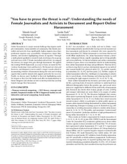 "You have to prove the threat is real": Understanding the needs of
  Female Journalists and Activists to Document and Report Online Harassment