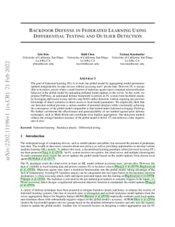 Backdoor Defense in Federated Learning Using Differential Testing and
  Outlier Detection