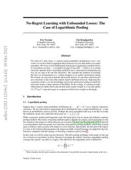 No-Regret Learning with Unbounded Losses: The Case of Logarithmic
  Pooling