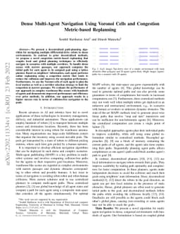 Dense Multi-Agent Navigation Using Voronoi Cells and Congestion
  Metric-based Replanning