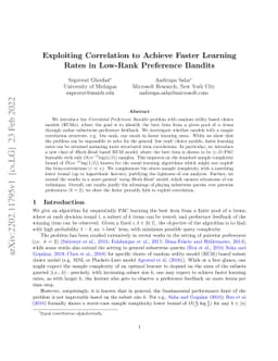 Exploiting Correlation to Achieve Faster Learning Rates in Low-Rank
  Preference Bandits
