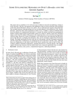 Some Stylometric Remarks on Ovid's Heroides and the Epistula Sapphus