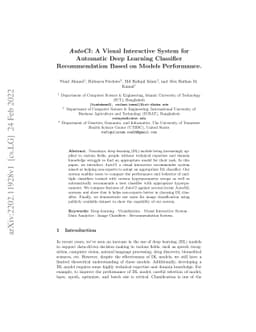 AutoCl : A Visual Interactive System for Automatic Deep Learning
  Classifier Recommendation Based on Models Performance
