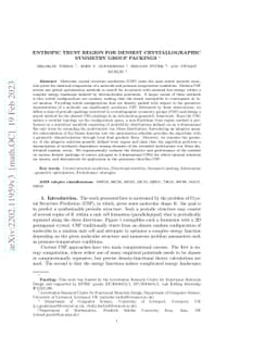 Entropic trust region for densest crystallographic symmetry group
  packings