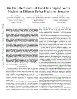On The Effectiveness of One-Class Support Vector Machine in Different
  Defect Prediction Scenarios