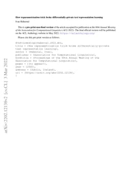 How reparametrization trick broke differentially-private text
  representation learning