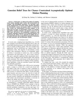 Gaussian Belief Trees for Chance Constrained Asymptotically Optimal
  Motion Planning