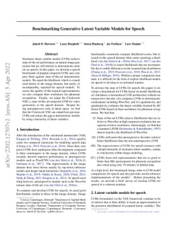 Benchmarking Generative Latent Variable Models for Speech
