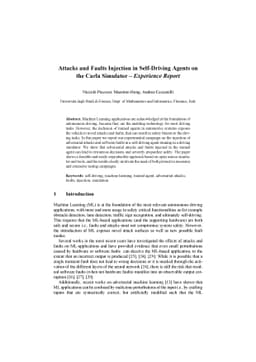 Attacks and Faults Injection in Self-Driving Agents on the Carla
  Simulator -- Experience Report
