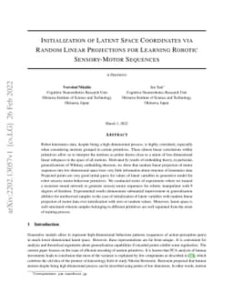 Initialization of Latent Space Coordinates via Random Linear Projections
  for Learning Robotic Sensory-Motor Sequences