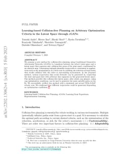 Learning-based Collision-free Planning on Arbitrary Optimization
  Criteria in the Latent Space through cGANs