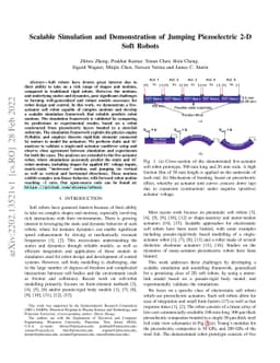 Scalable Simulation and Demonstration of Jumping Piezoelectric 2-D Soft
  Robots
